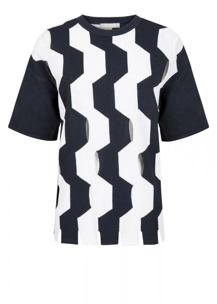 Pencereli Desenli Lacivert Triko Üst - 6