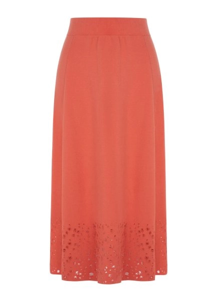 Perforated Hem Coral Midi Knit Skirt - 8