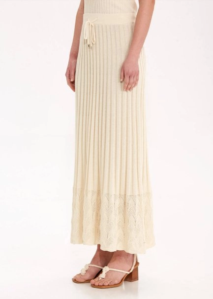 Pile Detaylı Bej Triko Etek - 3