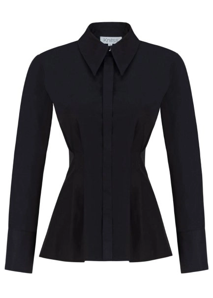 Pile Detaylı Siyah Saf Pamuk Gömlek - 6