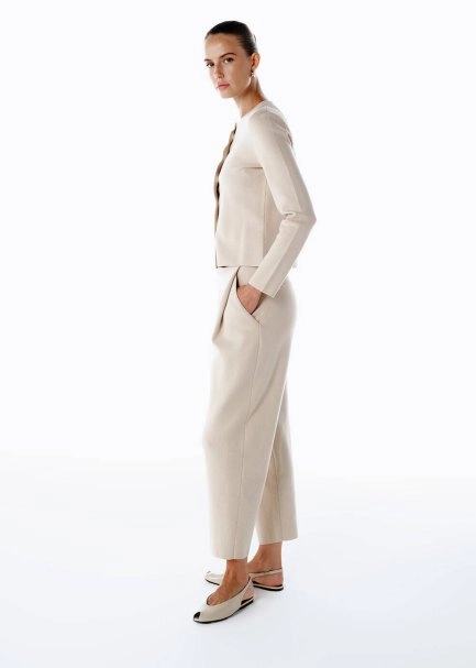 Pile Detaylı Triko Pantolon Bej - 3