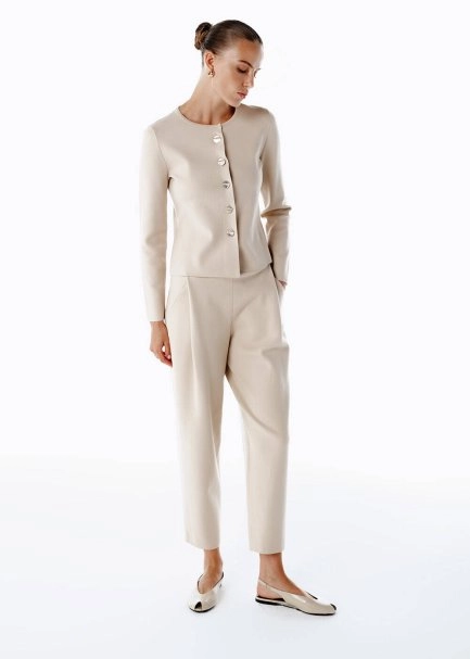 Pile Detaylı Triko Pantolon Bej - 2