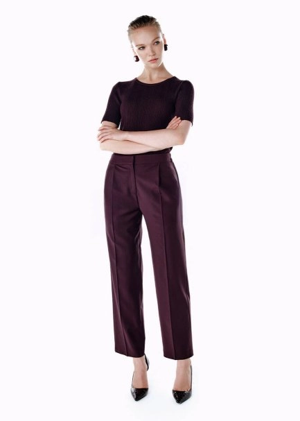 Pile Detaylı Yün Pantolon Mürdüm - 4