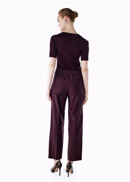 Pile Detaylı Yün Pantolon Mürdüm - 5