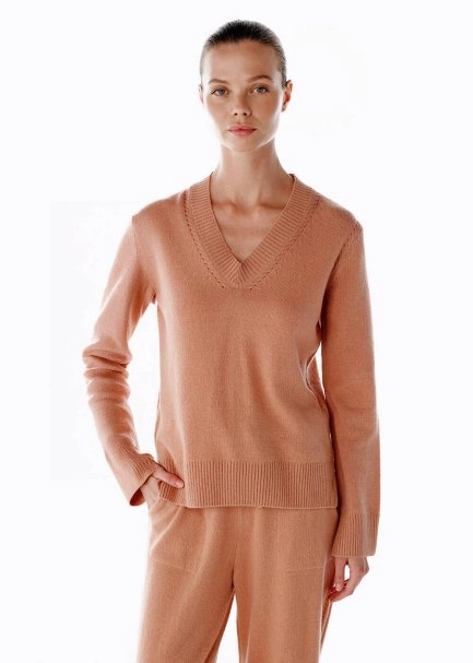 PINK CLAY V NECK CASHMERE SWEATER - 1