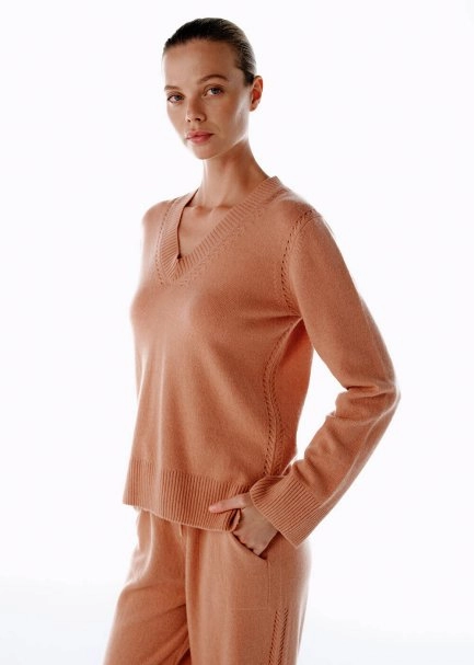 PINK CLAY V NECK CASHMERE SWEATER - 4