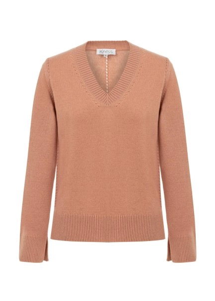 PINK CLAY V NECK CASHMERE SWEATER - 6