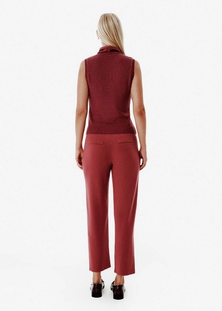 Pintuck Detail Straight-Leg Antique Rose Pants - 5