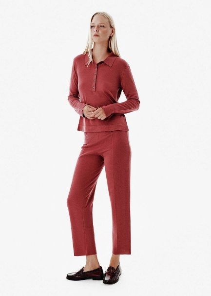 Pintuck Detail Straight-Leg Antique Rose Pants - 3