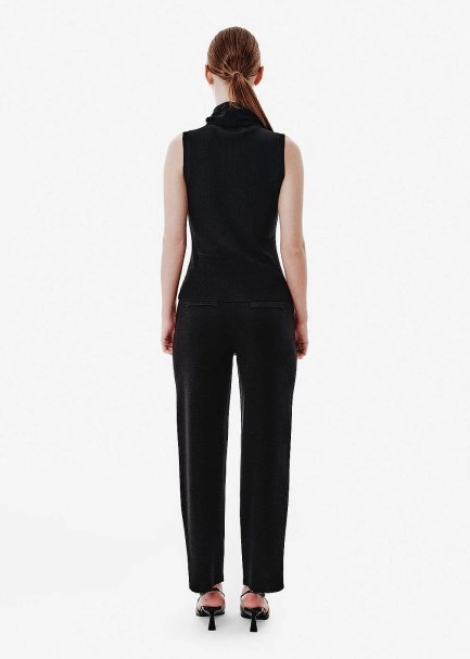 Pintuck Detail Straight-Leg Black Pants - 5