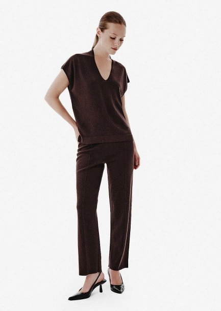 Pintuck Detail Straight-Leg Brown Pants - 3