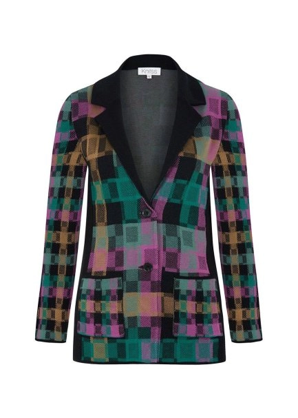 PLAID PATTERN JACQUARD KNIT JACKET - 6
