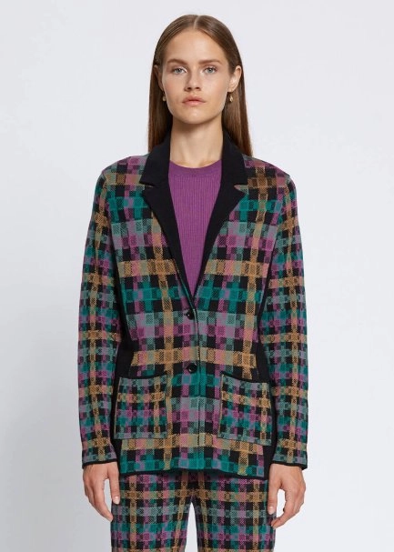 PLAID PATTERN JACQUARD KNIT JACKET - 1