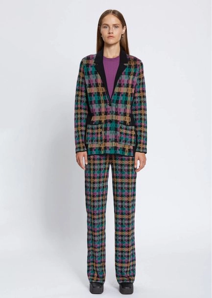 PLAID PATTERN JACQUARD KNIT JACKET - 2