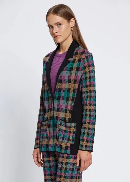 PLAID PATTERN JACQUARD KNIT JACKET - 3