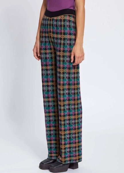PLAID PATTERN JACQUARD KNIT PANTS - 3