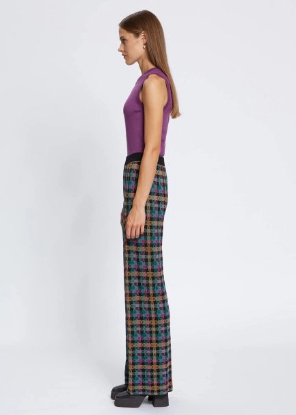 PLAID PATTERN JACQUARD KNIT PANTS - 4