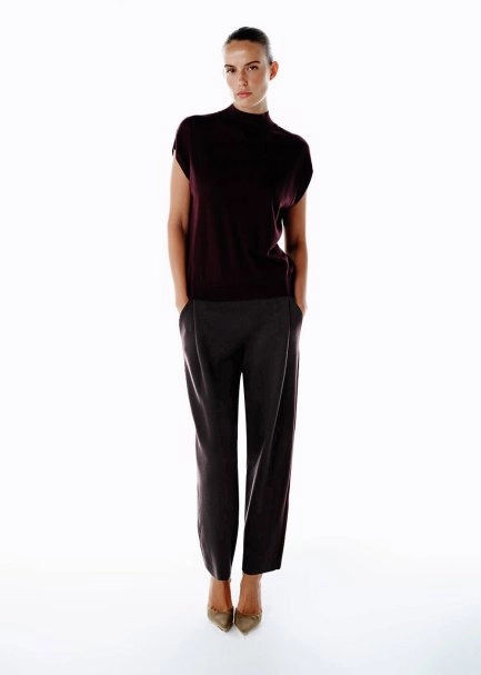 PLEAT DETAILED KNIT PANTS COFFEE - 1