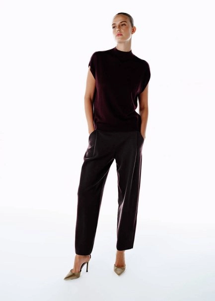 PLEAT DETAILED KNIT PANTS COFFEE - 3