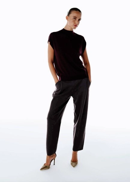 PLEAT DETAILED KNIT PANTS COFFEE - 4