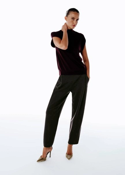 PLEAT DETAILED KNIT PANTS COFFEE - 2