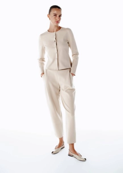 PLEAT DETAILED KNIT PANTS LATTE - 1