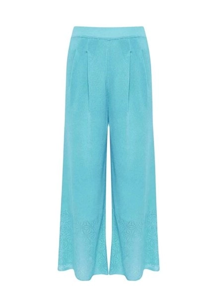PLEAT DETAILED TURQUOISE KNIT PANTS - 6