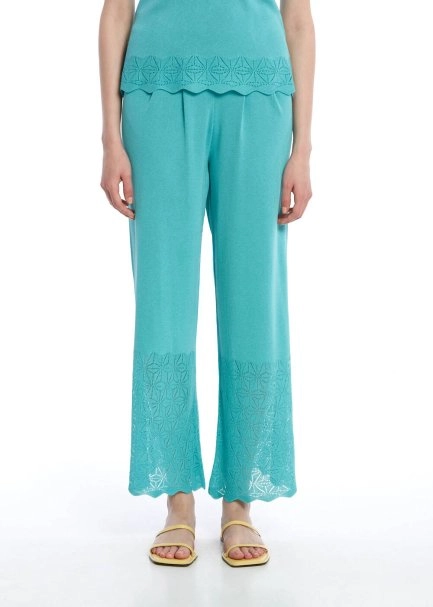 PLEAT DETAILED TURQUOISE KNIT PANTS - 2