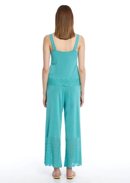 PLEAT DETAILED TURQUOISE KNIT PANTS - 5