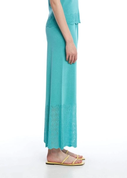PLEAT DETAILED TURQUOISE KNIT PANTS - 4