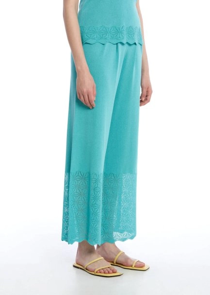 PLEAT DETAILED TURQUOISE KNIT PANTS - 3