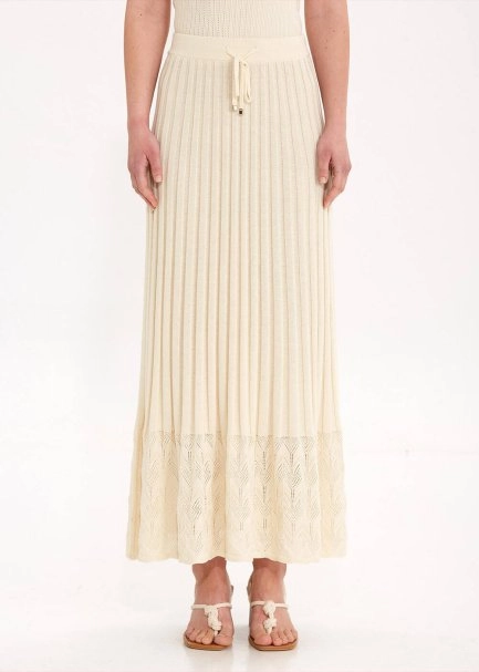 PLEATED DETAIL SAND KNIT SKIRT - 1