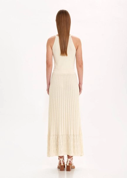 PLEATED DETAIL SAND KNIT SKIRT - 4