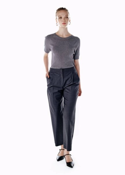 PLEATED DETAIL STRIPE WOOL PANTS GREY - 2