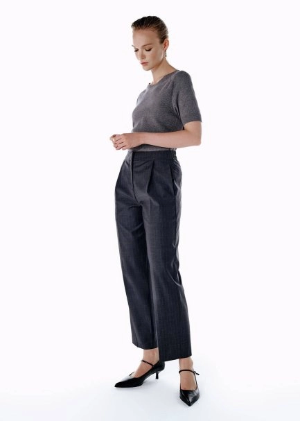 PLEATED DETAIL STRIPE WOOL PANTS GREY - 4