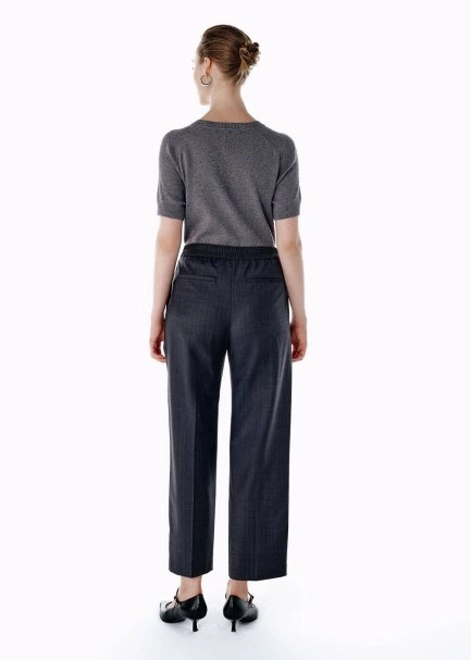 PLEATED DETAIL STRIPE WOOL PANTS GREY - 5