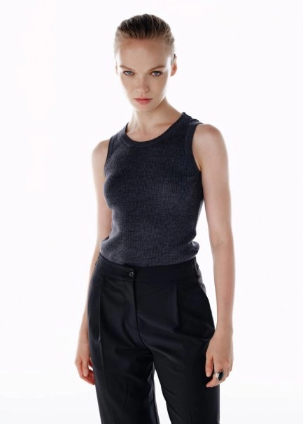 PLEATED DETAIL WOOL PANTS BLACK - 2