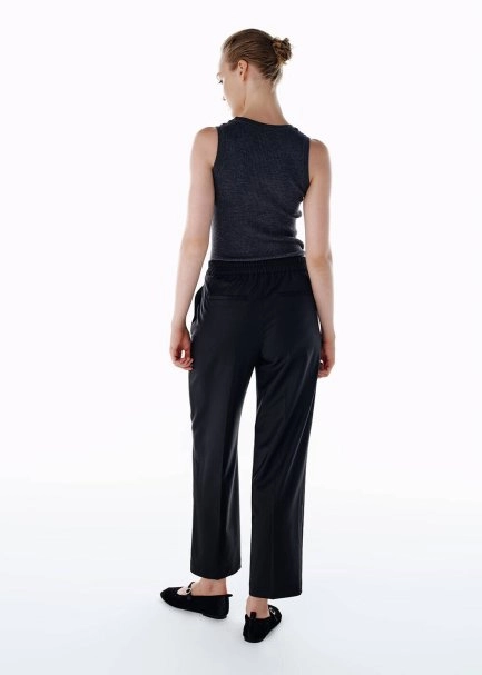 PLEATED DETAIL WOOL PANTS BLACK - 5