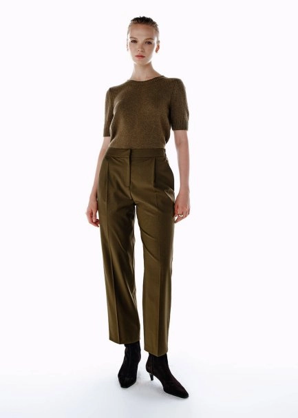 PLEATED DETAIL WOOL PANTS OLIVESTONE - 1