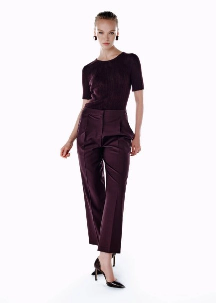 PLEATED DETAIL WOOL PANTS PLUM - 1