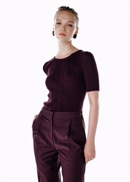 PLEATED DETAIL WOOL PANTS PLUM - 2