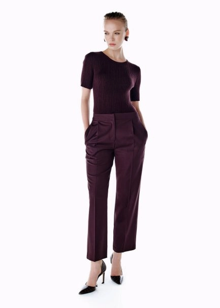 PLEATED DETAIL WOOL PANTS PLUM - 3