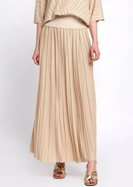 Pleated Maxi Beige Knit Skirt - 1