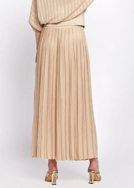 Pleated Maxi Beige Knit Skirt - 3