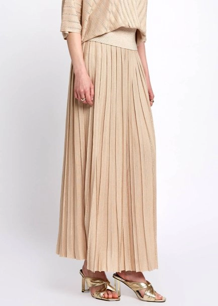 Pleated Maxi Beige Knit Skirt - 4