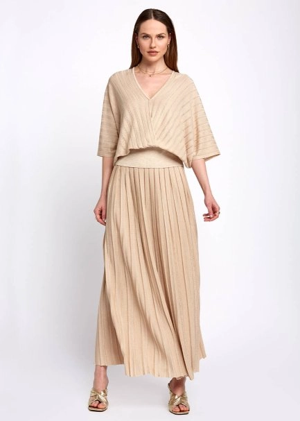 Pleated Maxi Beige Knit Skirt - 5