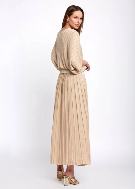 Pleated Maxi Beige Knit Skirt - 6