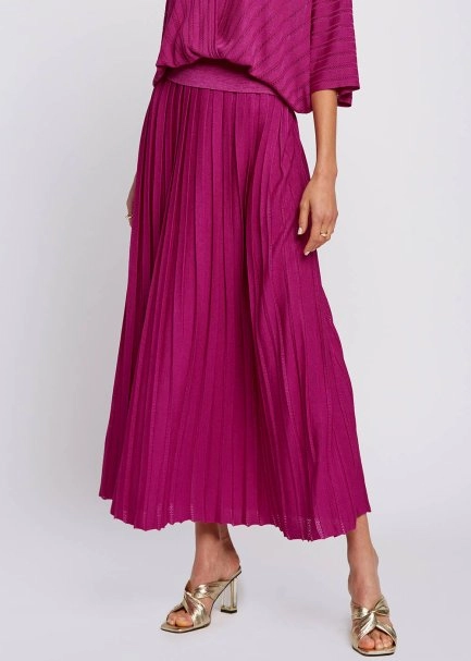 Pleated Maxi Fuchsia Knit Skirt - 1