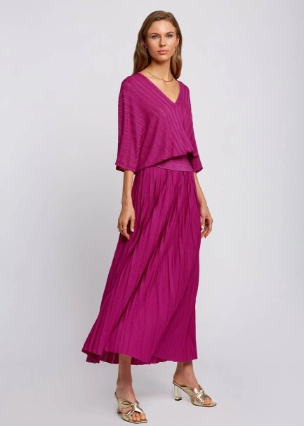 Pleated Maxi Fuchsia Knit Skirt - 2