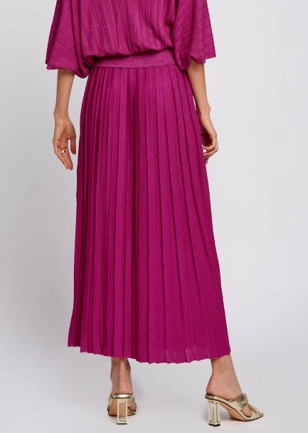 Pleated Maxi Fuchsia Knit Skirt - 3
